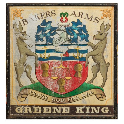 Lot 472 - Hand-painted steel pub sign - 'BAKERS ARMS, GREENE KING'