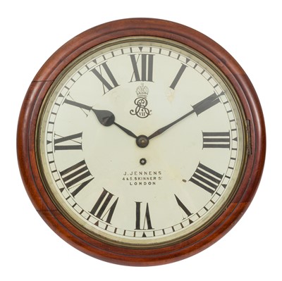 Lot 231 - An Edward VII mahogany station type wall clock by J Jennens