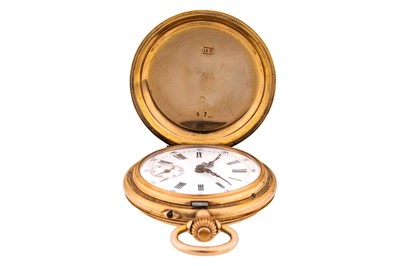Lot 467 - Antique Swiss 18k Gold and Enamel Full Hunter Fob Watch