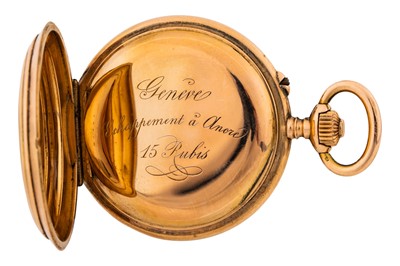 Lot 467 - Antique Swiss 18k Gold and Enamel Full Hunter Fob Watch