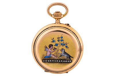 Lot 467 - Antique Swiss 18k Gold and Enamel Full Hunter Fob Watch