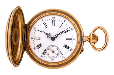 Lot 467 - Antique Swiss 18k Gold and Enamel Full Hunter Fob Watch