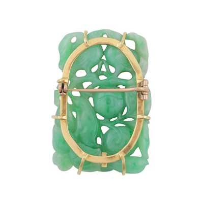 Lot 90 - A carved jade plaque brooch