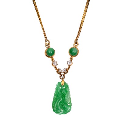 Lot 93 - A jade and diamond pendant necklace