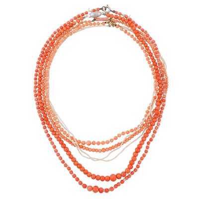 Lot 48 - A collection of coral and pearl necklaces