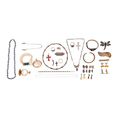 Lot 414 - A group of silver, costume jewellery, and a pocket watch