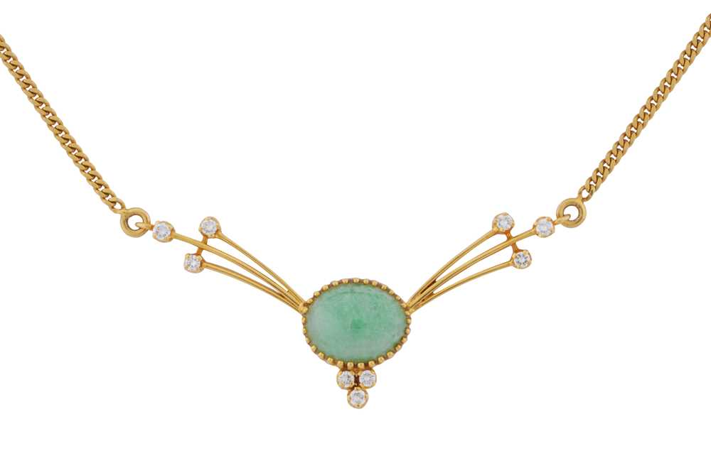 Lot 88 - A jade and diamond necklace