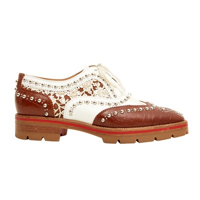 Lot 563 - Christian Louboutin White Cappadonna Brogue - Size 37.5