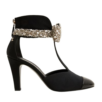 Lot 243 - Chanel Black Embellished CC Shoe Boot - Size 37