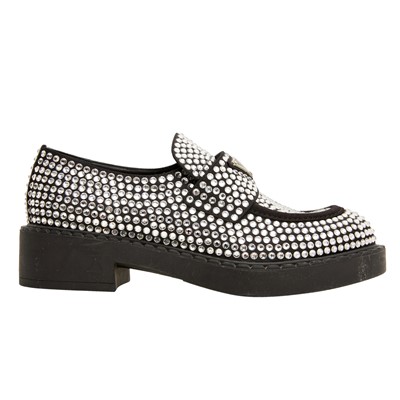 Lot 248 - Prada Black Crystal Logo Chunky Loafer - Size 37