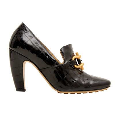 Lot 507 - Bottega Veneta Black Mostra Heeled Loafer - Size 37