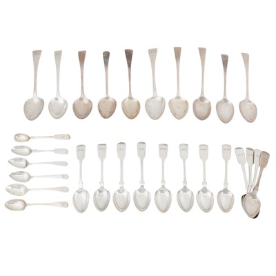 Lot 646 - A mixed group of George III – Victorian sterling silver flatware