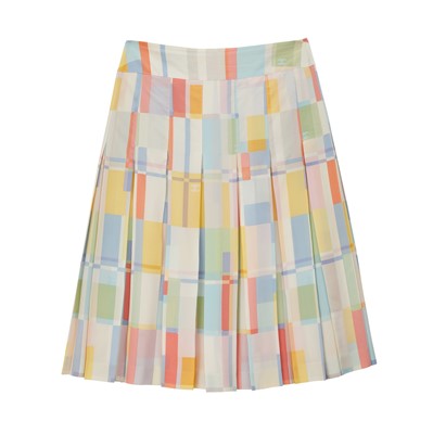 Lot 24 - Chanel Multi Silk Colourblock CC Pleat Skirt - Size 42