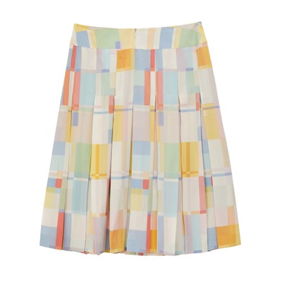 Lot 24 - Chanel Multi Silk Colourblock CC Pleat Skirt - Size 42