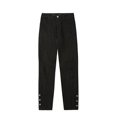 Lot 211 - Chanel Black Pinstripe CC Denim Trouser - Size 40