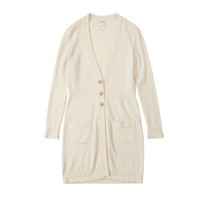 Lot 228 - Chanel Cream Cashmere Knit CC Long Cardigan - Size 42