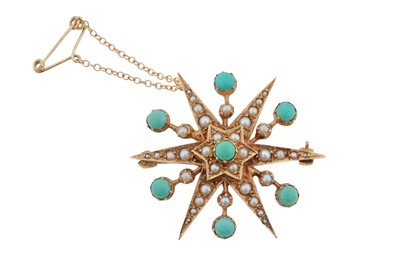 Lot 9 - A turquoise and seed pearl star brooch