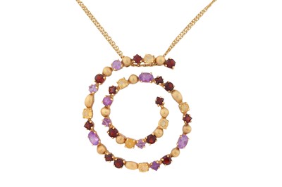 Lot 164 - A multi-gem spiral pendant necklace