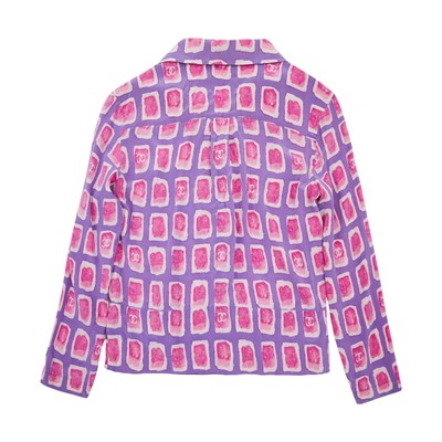 Lot 53 - Chanel Purple Silk Geometric CC Blouse - Size 42