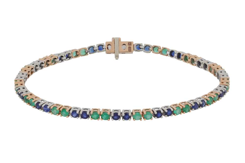 Lot 112 - A sapphire and emerald line bracelet