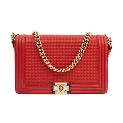 Lot 30 - Chanel Red Cubed Medium Boy Bag