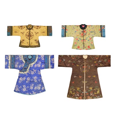 Lot 396 - Four Chinese embroidered silk robes, 19th/20th century
