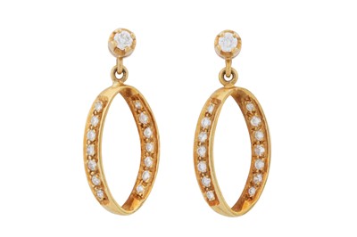 Lot 253 - A pair of diamond oval pendant earrings