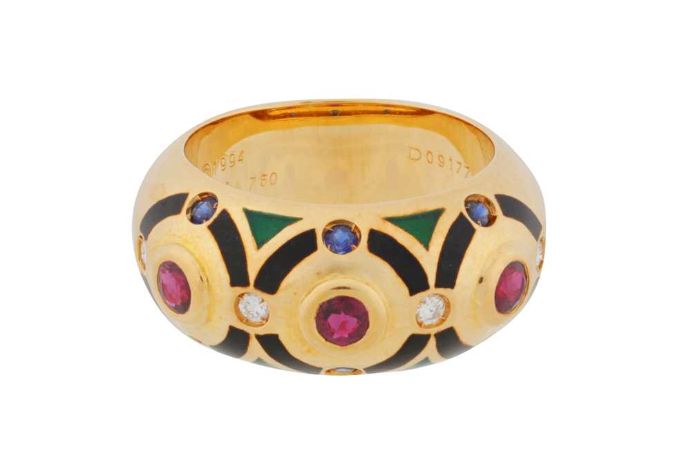 Lot 157 - Cartier l A gem-set enamel ring, circa 1994