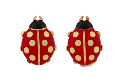 Lot 169 - Cartier l A pair of enamel ladybird stud earrings, circa 1990
