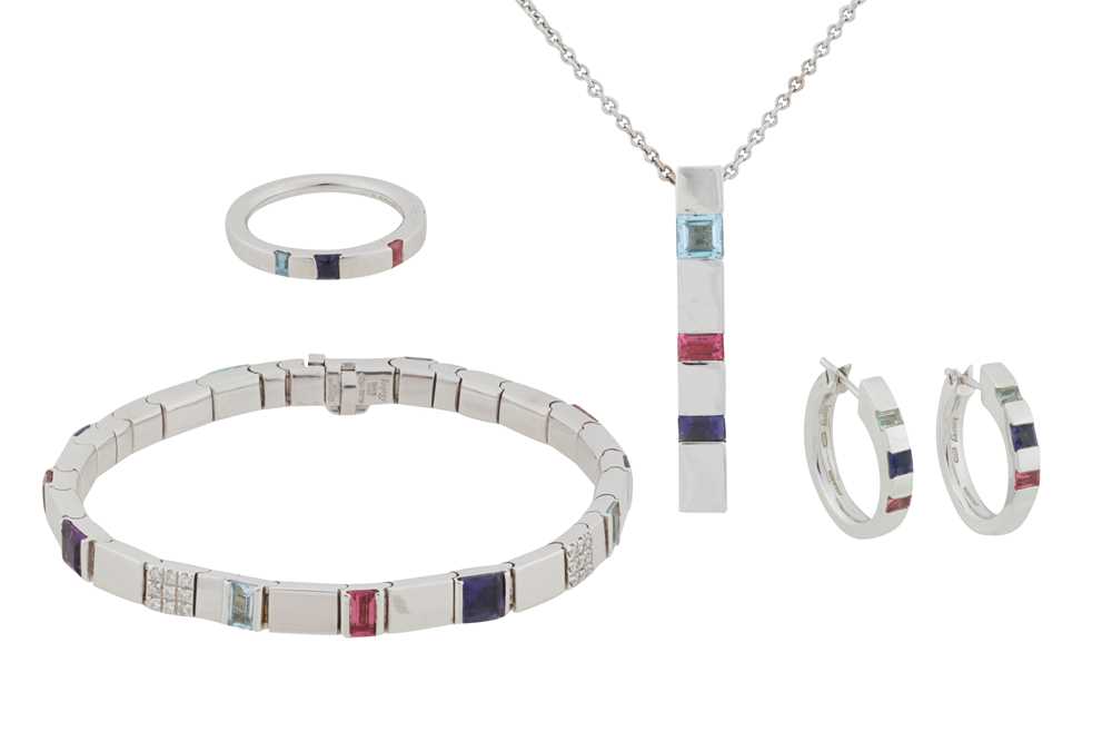 Lot 173 - Asprey l A gem-set bracelet, necklace, earring and ring suite