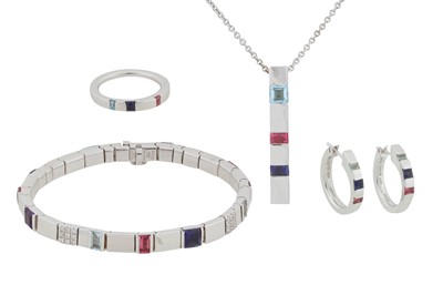Lot 173 - Asprey l A gem-set bracelet, necklace, earring and ring suite