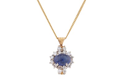 Lot 60 - A sapphire and diamond cluster pendant necklace