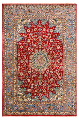 Lot 87 - A very fine part silk Isfahan carpet, central Persia, approx: 289cm. x 201cm
