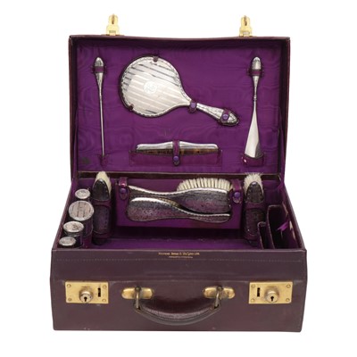Lot 611 - A George V sterling silver mounted fitted travelling vanity or dressing case