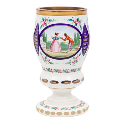 Lot 96 - A Bohemian opaque cased blue and clear glass goblet