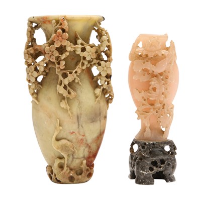 Lot 538 - Two Chinese carved soapstone vases, 20th century