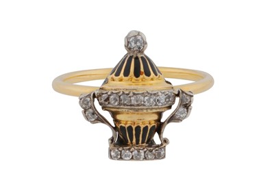 Lot 1 - A Georgian diamond and enamel mourning ring
