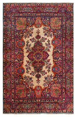 Lot 36 - A fine antique Kirman Laver carpet, approx: 330cm. x 275cm