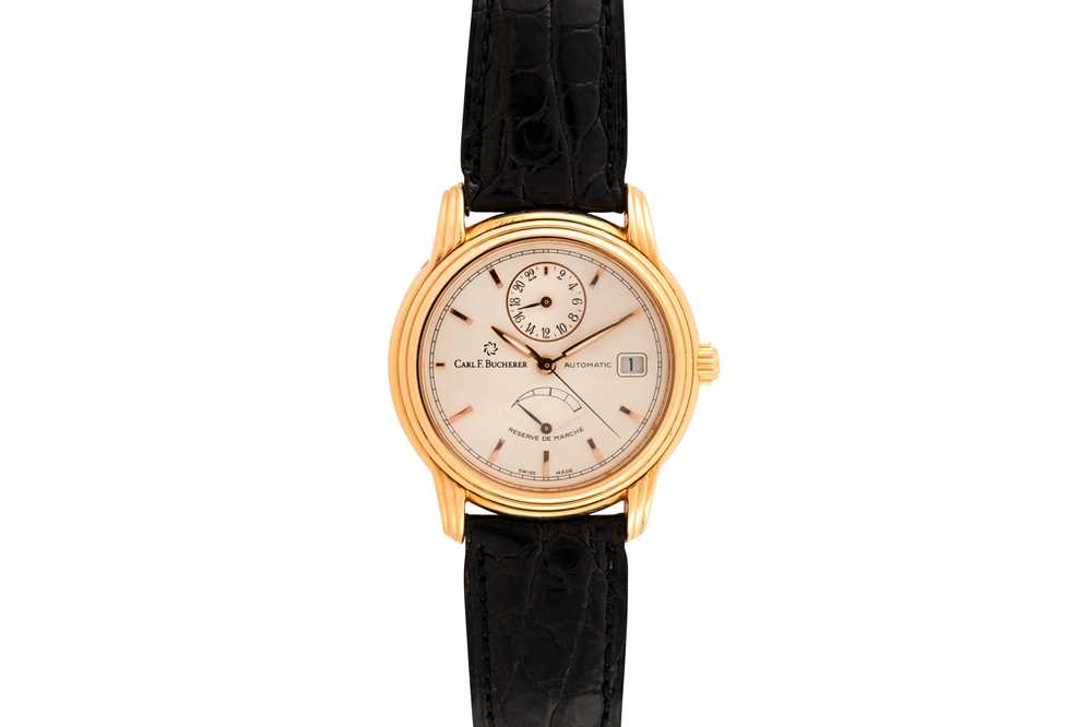 Lot 411 - Men's 18k Rose Gold Bucherer Duel Time Wristwatch with Power Reserve