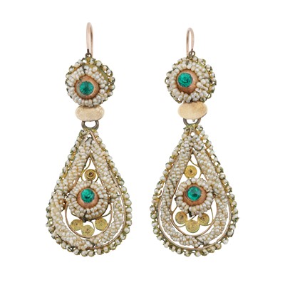 Lot 347 - A pair of seed pearl and paste earrings