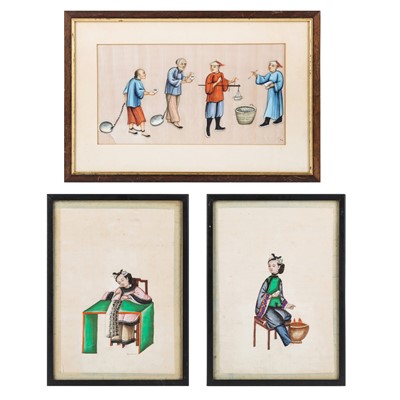 Lot 700 - Three Chinese pith 'figurative' paintings, Chinese School, 19th century