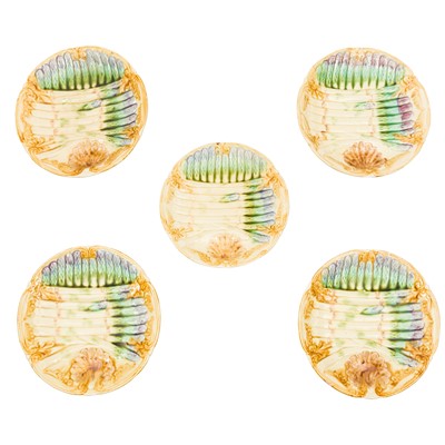 Lot 90 - A matched set of French Faience 'Asparagus' plates and serving dish