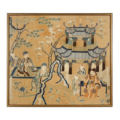 Lot A Chinese silk embroidered 'figural' panel, Qing Dynasty, 19th century