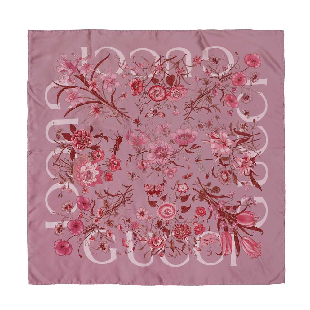 Lot 5 - Gucci Lilac Flora Silk Scarf