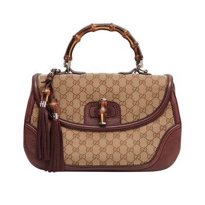 Lot 113 - Gucci Brown GG Top Handle Bamboo Bag