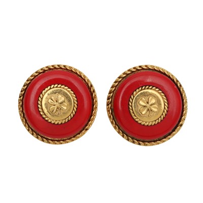 Lot 32 - Chanel Red Four Leaf Clover Clip On Earrings