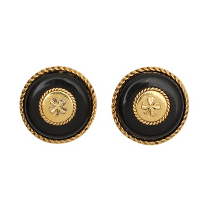 Lot 164 - Chanel Black Four Leaf Clover Clip On Earrings