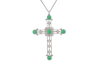 Lot 21 - A jade and diamond cross pendant necklace