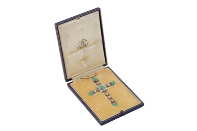 Lot 21 - A jade and diamond cross pendant necklace