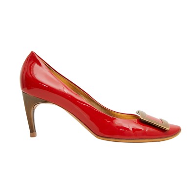 Lot 667 - Roger Vivier Red Bella Trompette Heeled Pump - Size 39.5